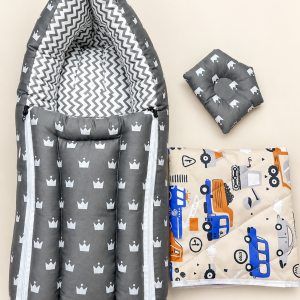 4) 2 in 1 baby sefty bed ( হেড পিলো ও ইউরিন ম্যাট ফ্রী) Grey Crown