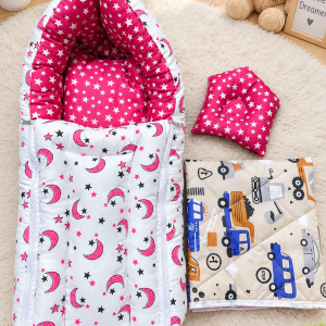 3) 2 in 1 baby sefty bed ( হেড পিলো ও ইউরিন ম্যাট ফ্রী) Pink Star