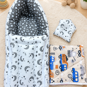 1) 2 in 1 baby sefty bed ( হেড পিলো ও ইউরিন ম্যাট ফ্রী) Grey Star