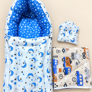 2) 2 in 1 baby sefty bed ( হেড পিলো ও ইউরিন ম্যাট ফ্রী) Blue Star